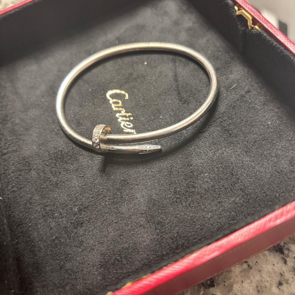 Cartier Silver-Tone Nail Bangle Bracelet with Pavé Accent